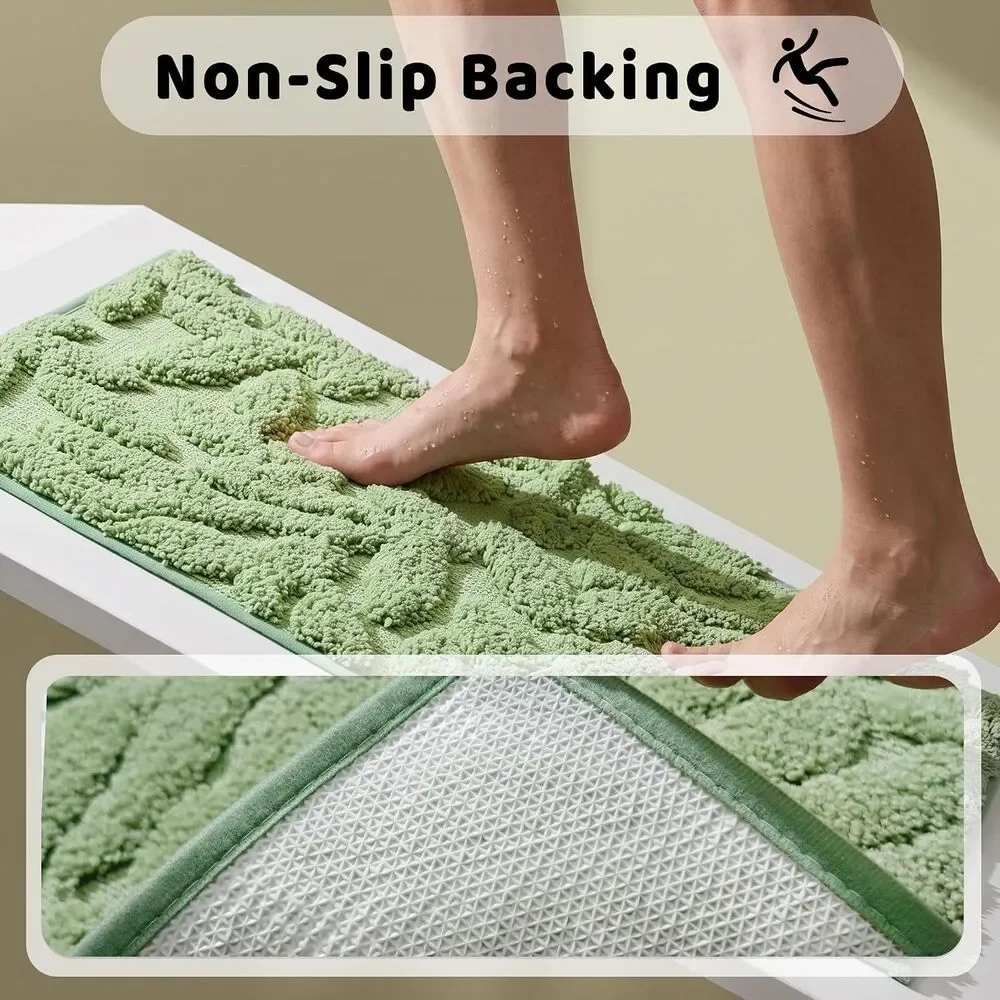 Sage Green Leaf Bathroom Rug 20x32 Plush Microfiber Non-Slip Absorbent Bath Mat
